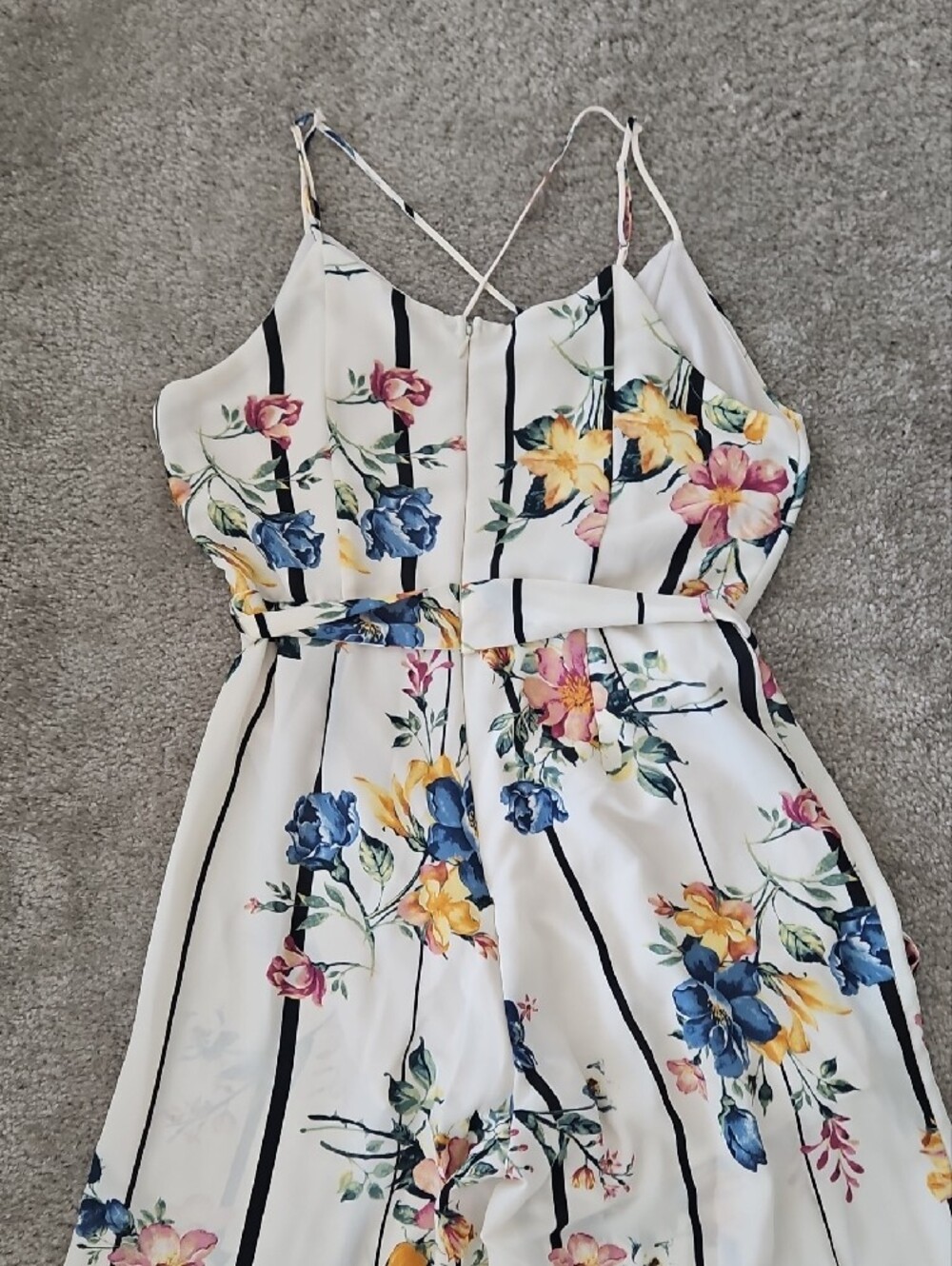 Sienna Sky Cream Floral Striped Wide-Leg Jumpsuit - Picture 6 of 7